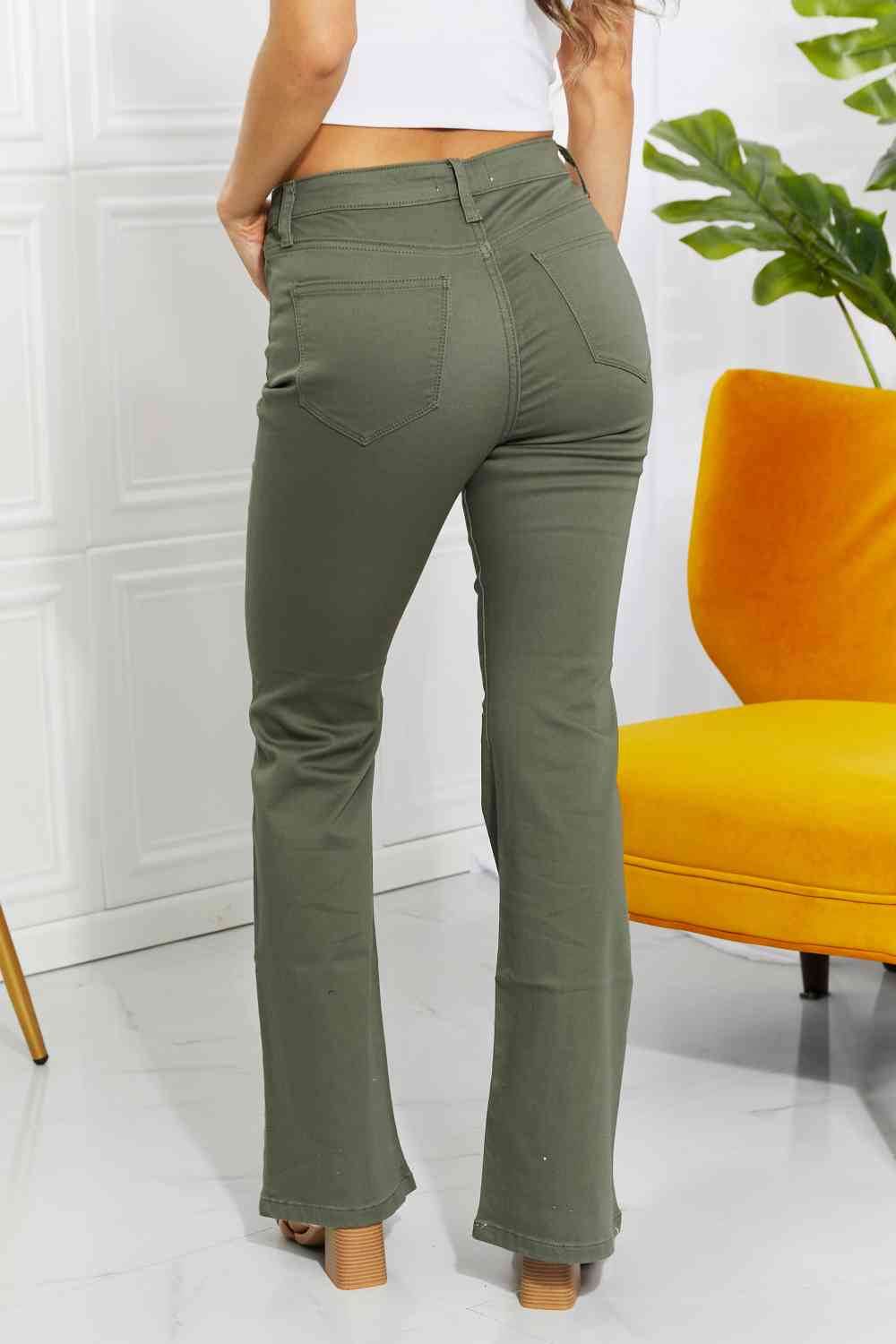 Zenana Clementine Full Size High-Rise Bootcut Jeans in Olive for a perfect OOTD – dress to impress outfits from Amexza