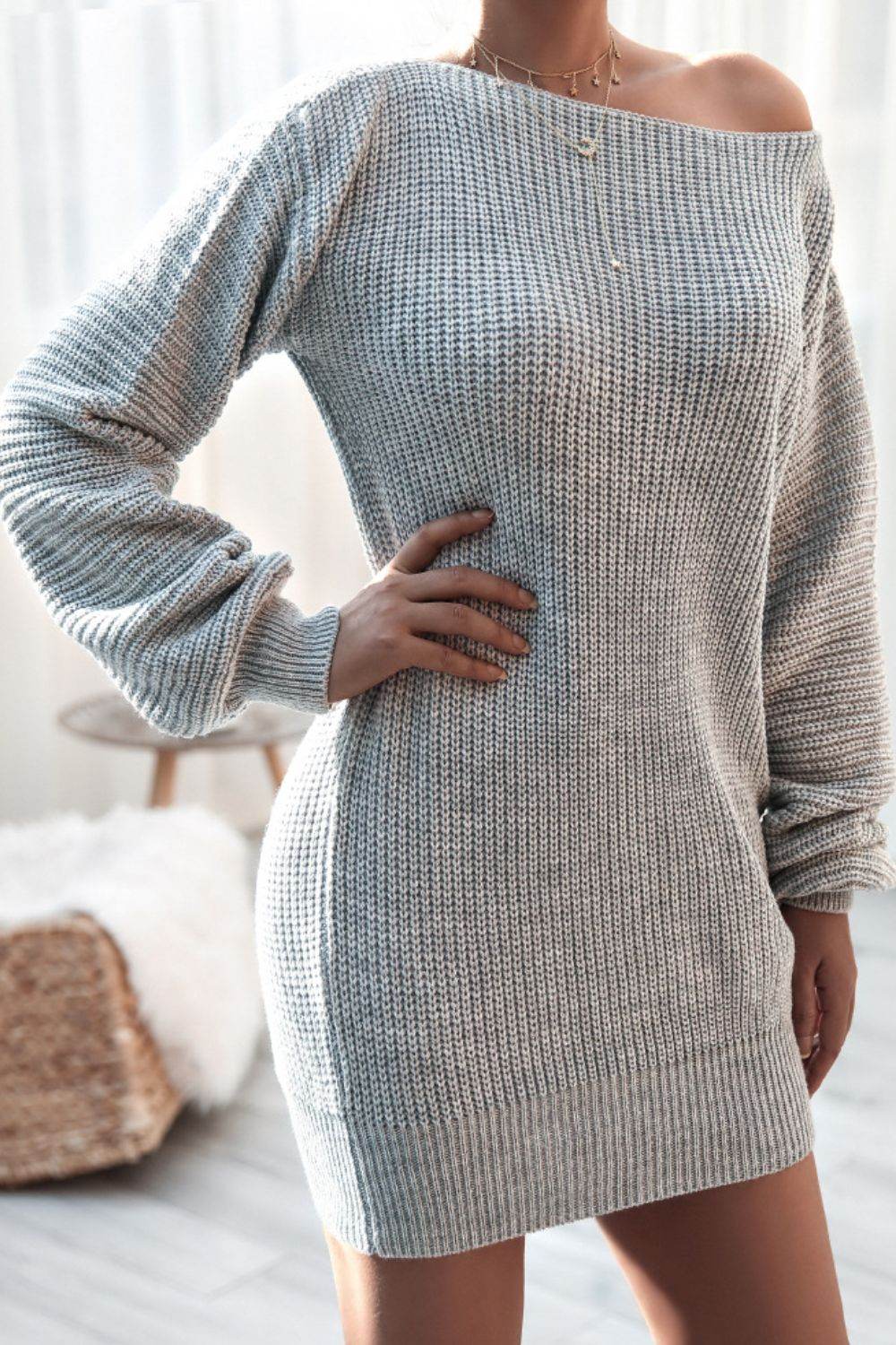 Boat Neck Long Sleeve Mini Sweater Dress for a perfect OOTD – dress to impress outfits from Amexza