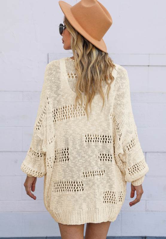 Openwork Open Front Long Sleeve Cardigan for a perfect OOTD – dress to impress outfits from Amexza