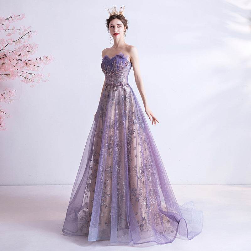 Strapless Purple Sequin Starry Dress Wedding Dress for a perfect OOTD – dress to impress outfits from Amexza