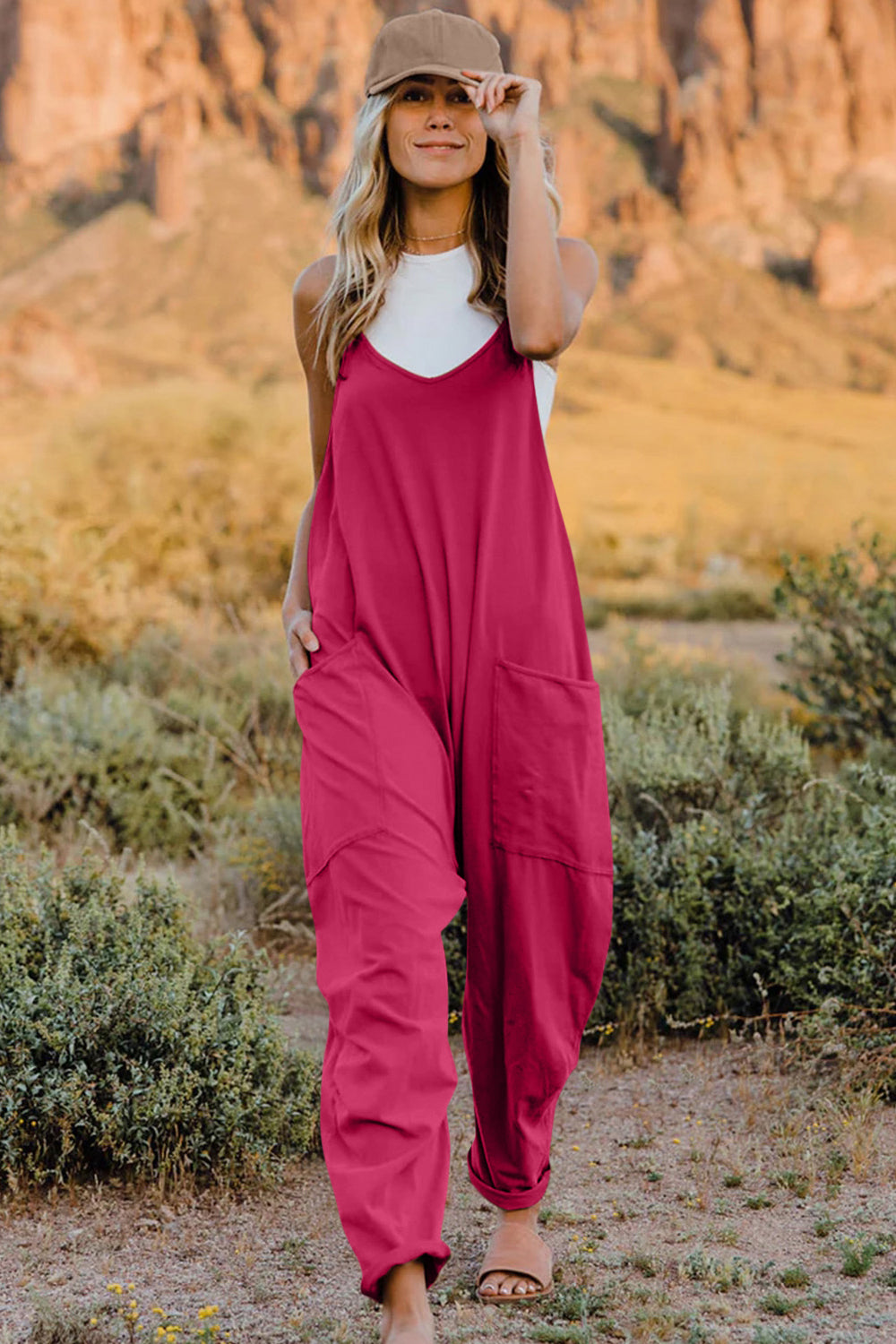 Double Take Full Size V-Neck Sleeveless Jumpsuit with Pockets for a perfect OOTD – dress to impress outfits from Amexza