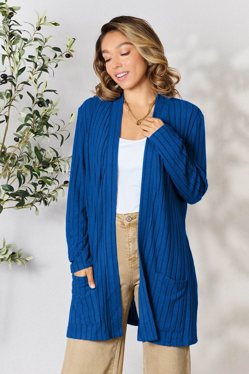 Basic Bae Full Size Ribbed Open Front Cardigan with Pockets for a perfect OOTD – dress to impress outfits from Amexza