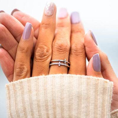 925 Sterling Silver Double Cross Ring for a perfect OOTD – dress to impress outfits from Amexza