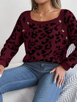 Leopard Buttoned Square Neck Sweater for a perfect OOTD – dress to impress outfits from Amexza