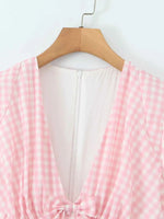 Gingham Ruffle Mini Dress with Lace Trim