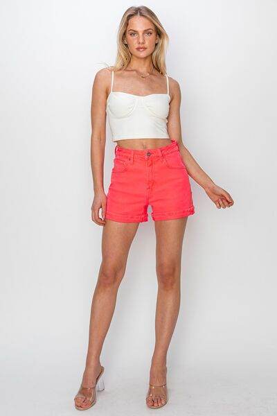 RISEN Full Size High Rise Cuffed Denim Shorts for a perfect OOTD – dress to impress outfits from Amexza