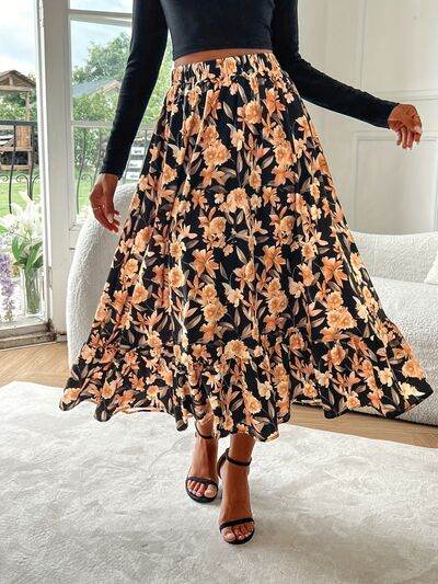 Floral Elastic Waist Midi Skirt for a perfect OOTD – dress to impress outfits from Amexza