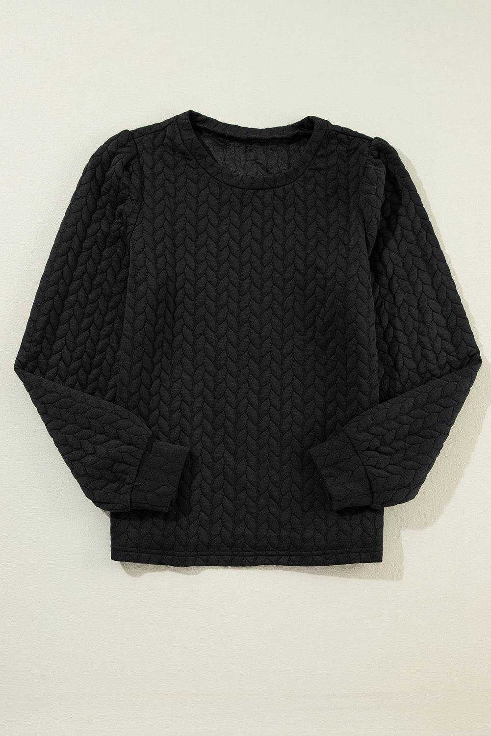 Texture Round Neck Long Sleeve Sweatshirt - Amexza