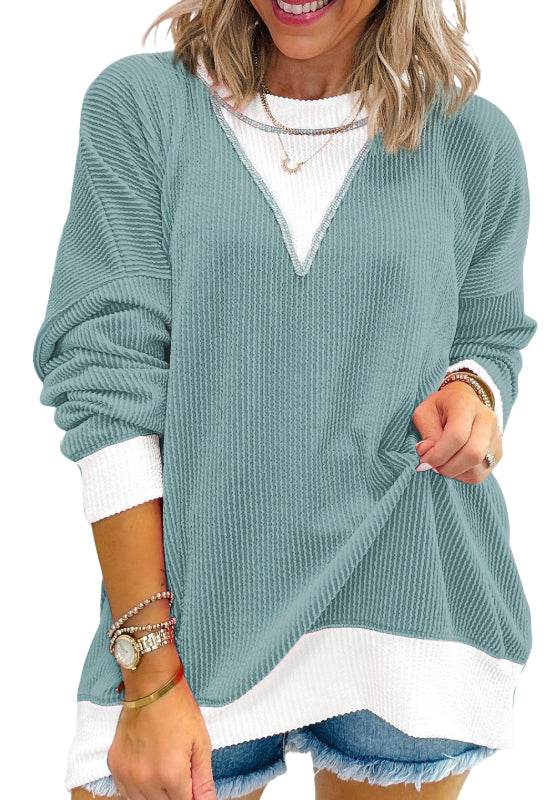 Contrast Round Neck Long Sleeve Sweatshirt for a perfect OOTD – dress to impress outfits from Amexza