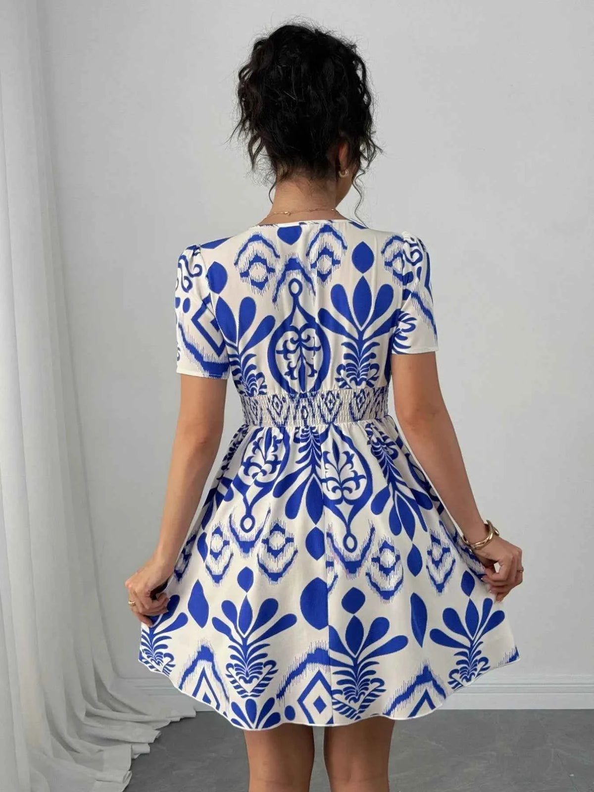 Printed Surplice Short Sleeve Dress