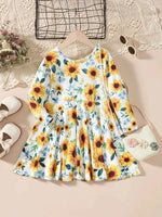Kids Sunflower Print Round Neck Long Sleeve Dress Floral for a perfect OOTD – dress to impress outfits from Amexza