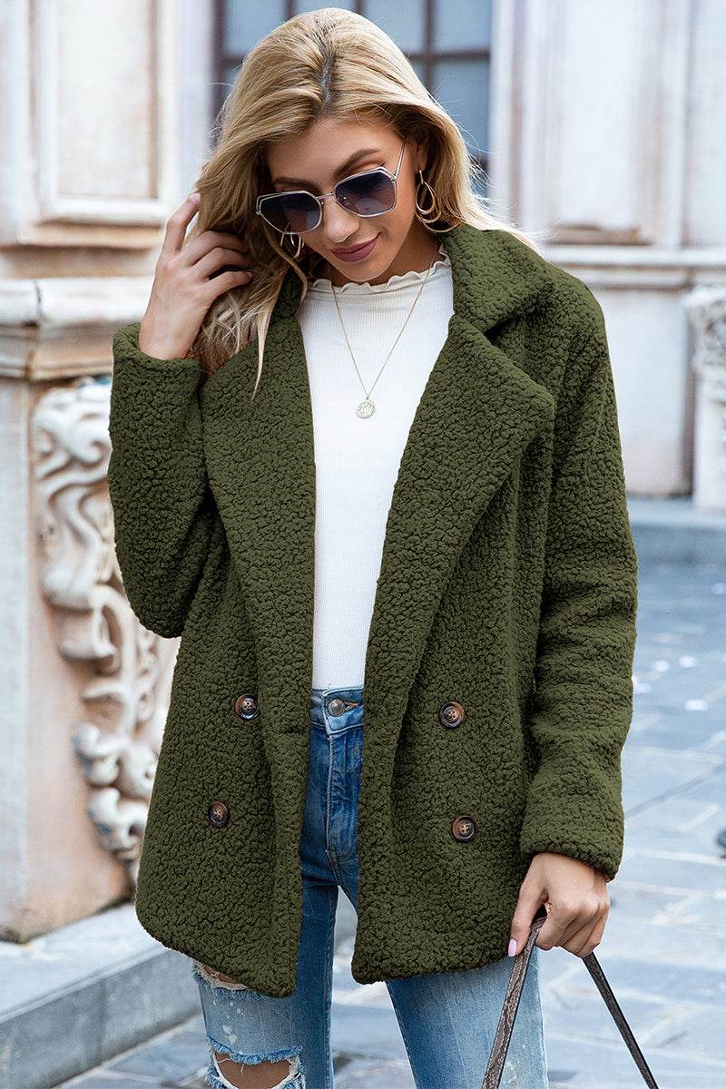Ivy Lane Full Size Lapel Collar Sherpa Coat - Amexza