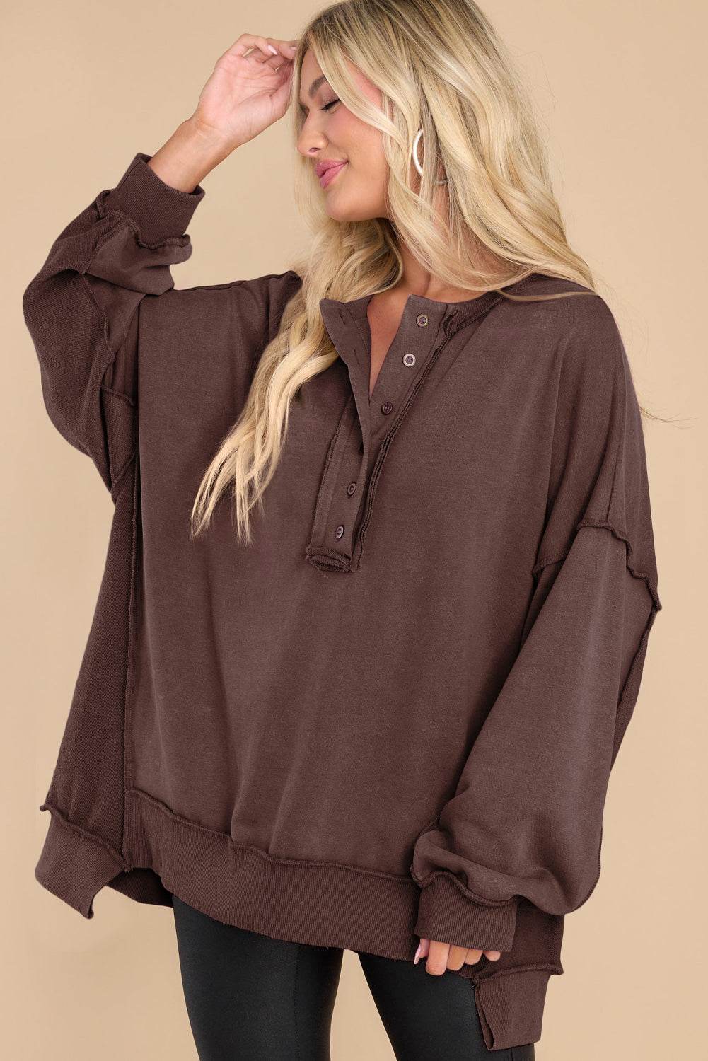 Exposed Seam Long Sleeve Sweatshirt - Amexza