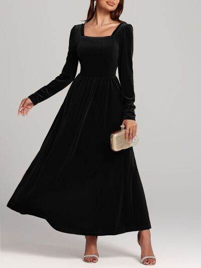 Velvet Square Neck Long Sleeve Dress for a perfect OOTD – dress to impress outfits from Amexza