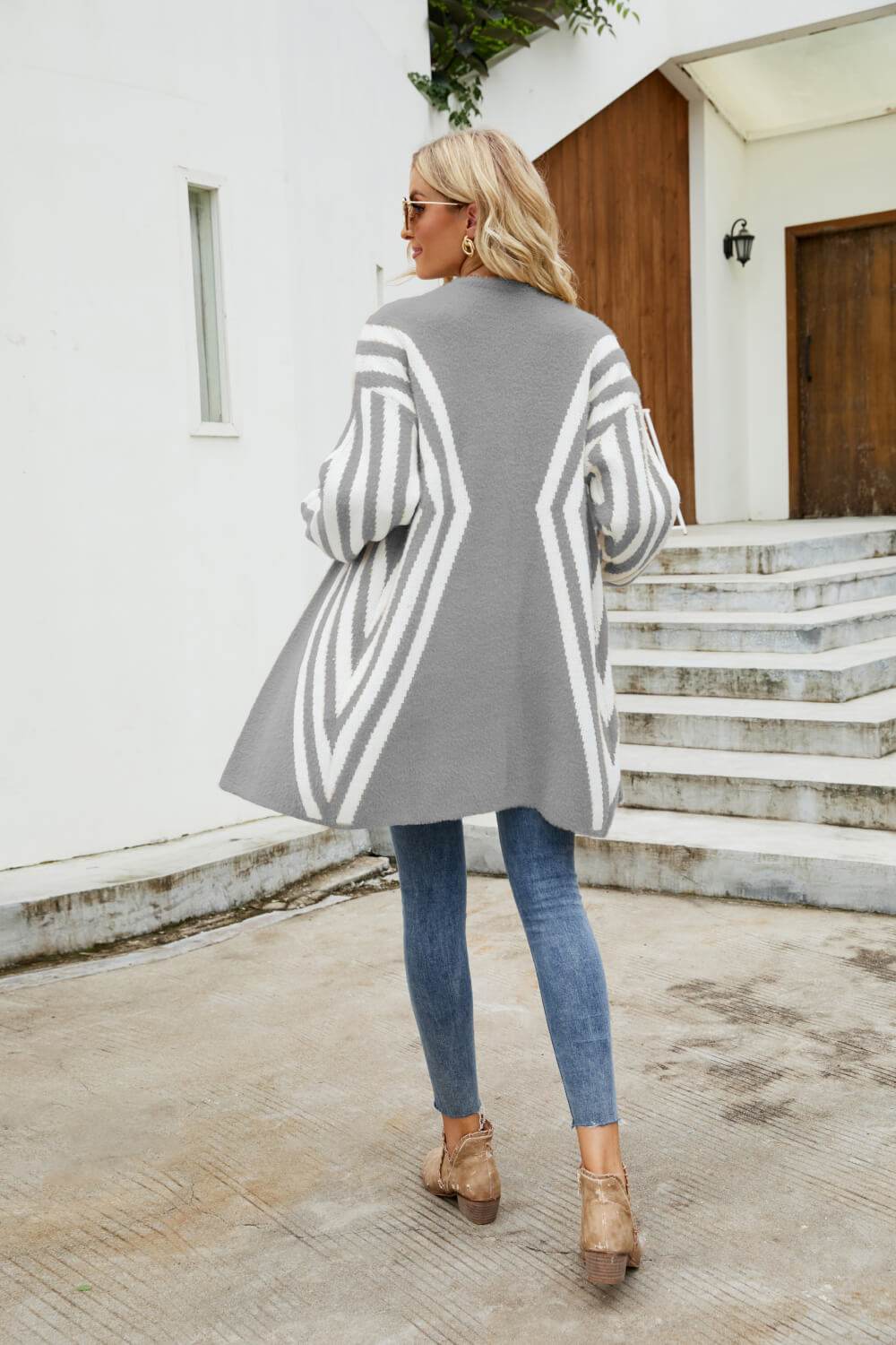 Woven Right Two-Tone Open Front Fuzzy Longline Cardigan for a perfect OOTD – dress to impress outfits from Amexza