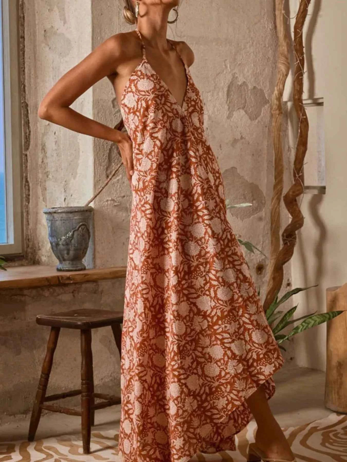 Printed Halter Neck Maxi Cami Dress