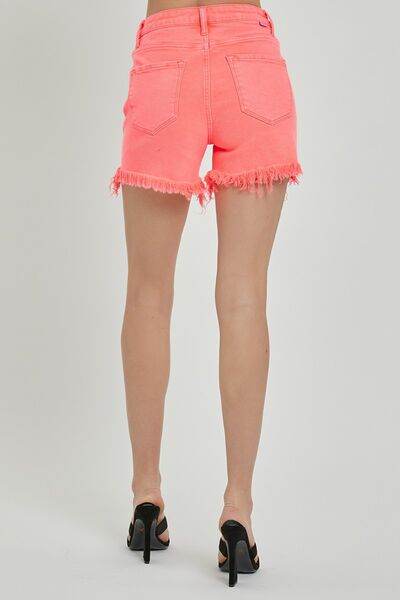 RISEN Raw Hem Asymmetrical Waist Denim Shorts - Amexza