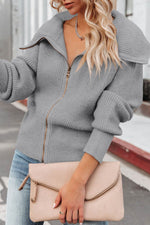 Zip Up Long Sleeve Cardigan - Amexza