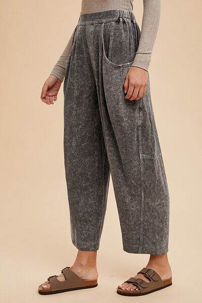 Annie Wear Mineral Washed Elastic Waist Pants - Amexza