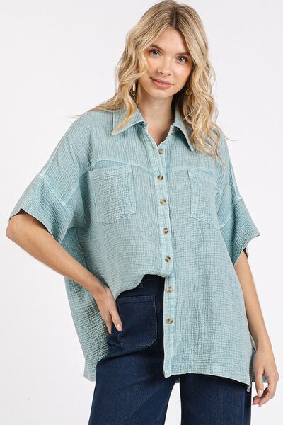 Mittoshop Mineral Wash Gauze Oversized Short Sleeve Shirt Seafoam for a perfect OOTD – dress to impress outfits from Amexza