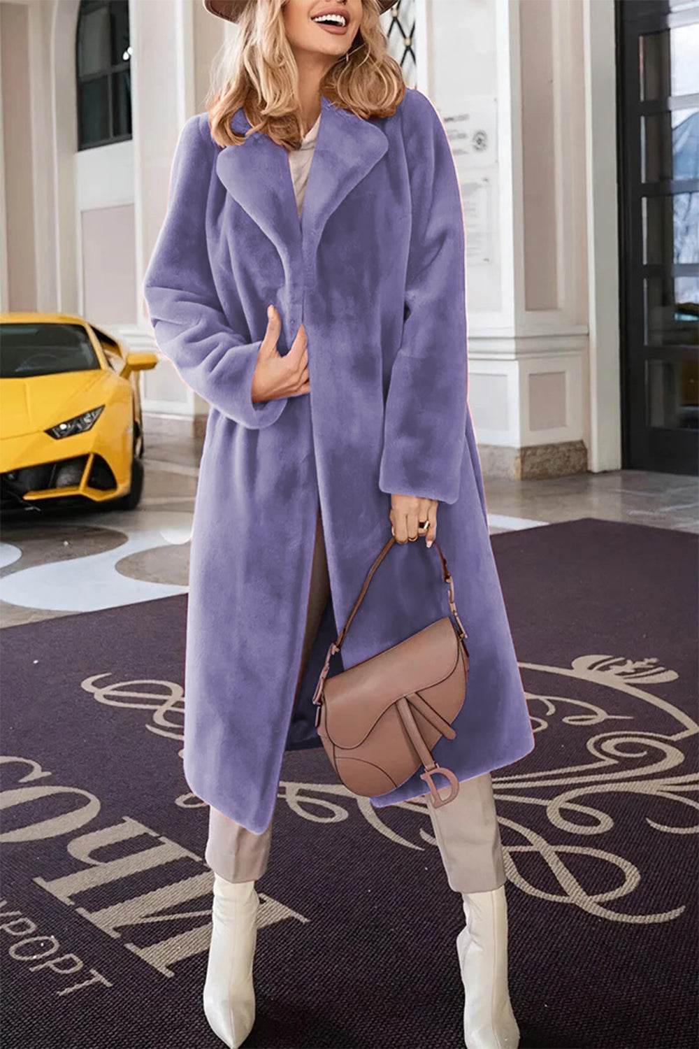 Full Size Fuzzy Tied Collared Neck Coat for a perfect OOTD – dress to impress outfits from Amexza