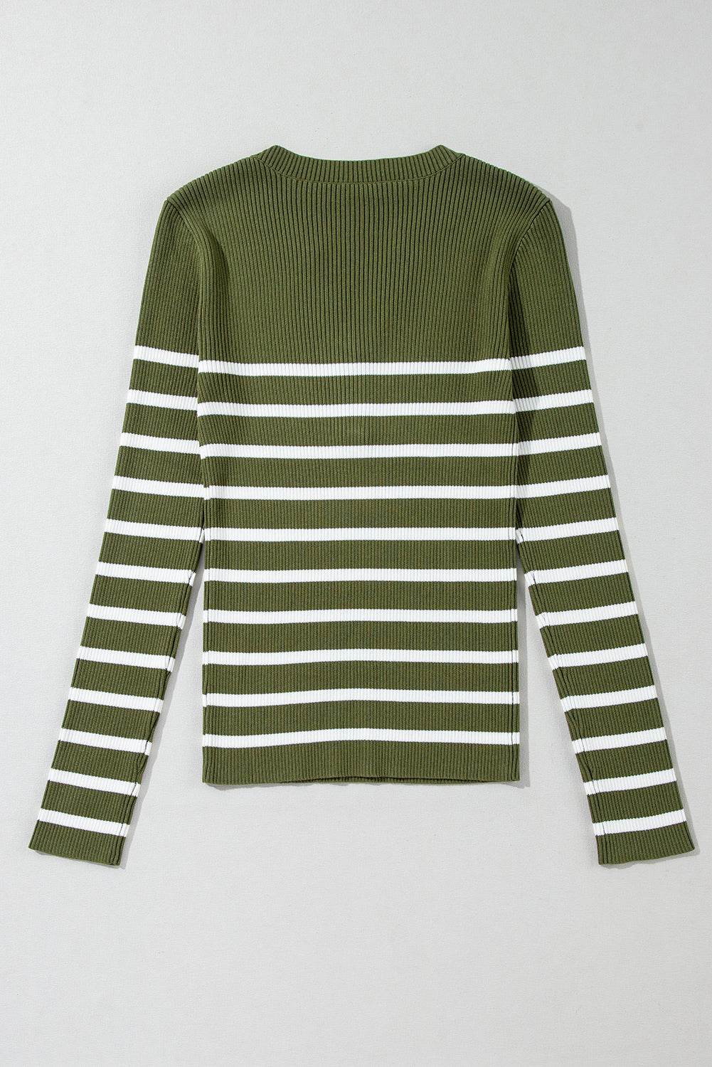 Striped Contrast Long Sleeve Knit Top - Amexza