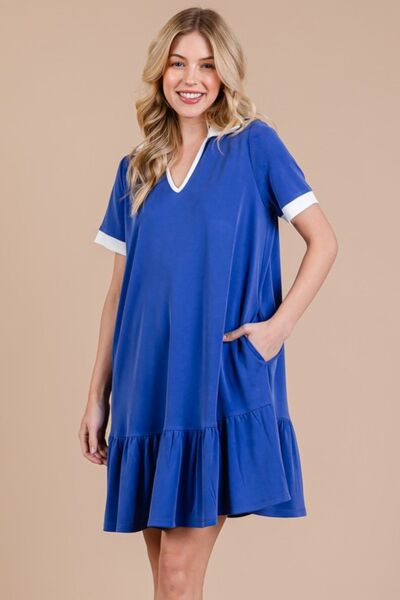 Ces Femme Ruffled Hem Johnny Collar Short Sleeve Dress for a perfect OOTD – dress to impress outfits from Amexza