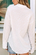 Texture Collared Neck Long Sleeve Shirt - Amexza