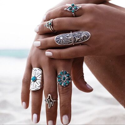 Alloy Turquoise 9-Piece Ring Set for a perfect OOTD – dress to impress outfits from Amexza