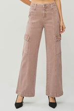 RISEN Full Size High Rise Wide Leg Cargo Jeans - Amexza