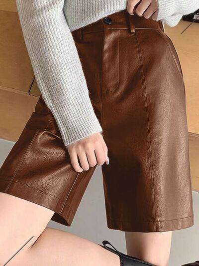 PU Leather High Rise Shorts Brown for a perfect OOTD – dress to impress outfits from Amexza