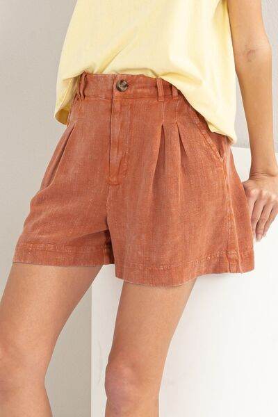 HYFVE High Waist Pleated Linen Shorts Baked Clay for a perfect OOTD – dress to impress outfits from Amexza