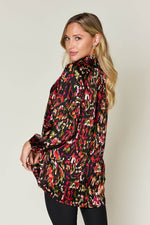 Double Take Full Size Printed Button Up Long Sleeve Shirt - Amexza