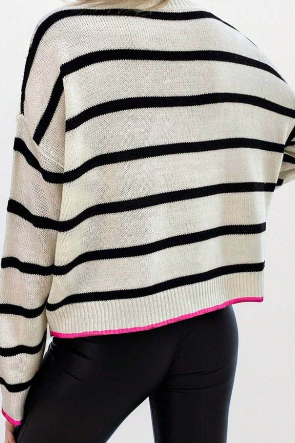 Striped Round Neck Drop Shoulder Sweater for a perfect OOTD – dress to impress outfits from Amexza