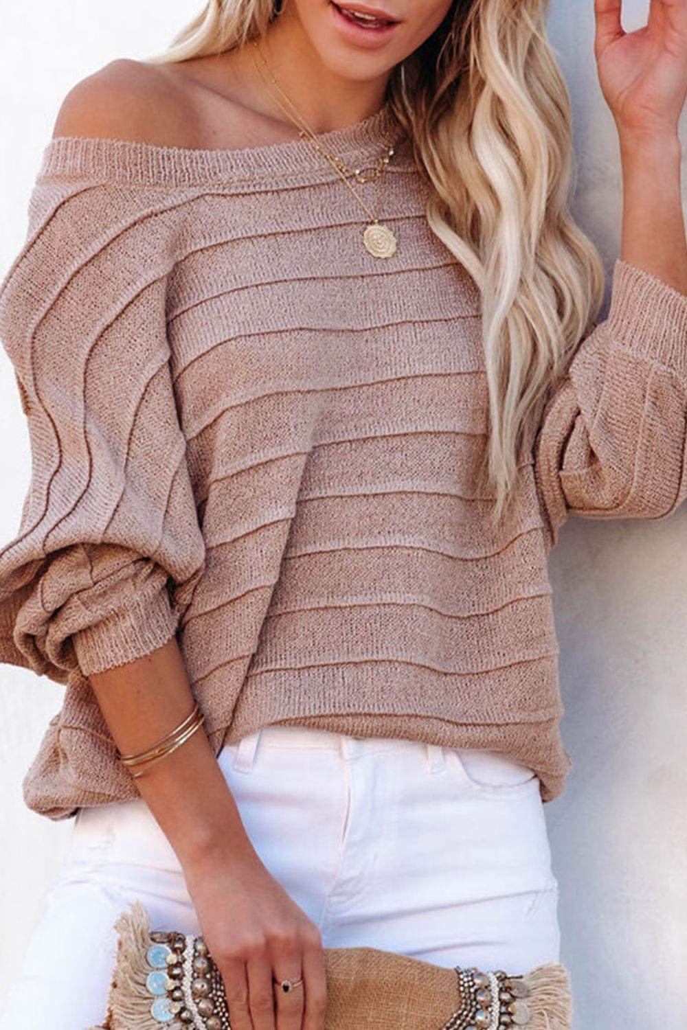 Round Neck Long Sleeve Knit Top - Amexza