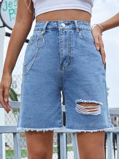 Distressed Raw Hem Denim Shorts for a perfect OOTD – dress to impress outfits from Amexza