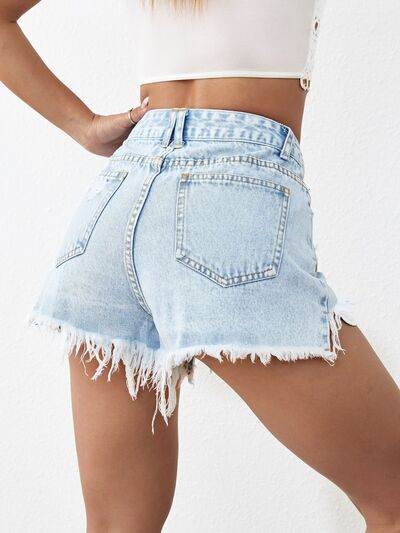 Distressed Raw Hem Denim Shorts for a perfect OOTD – dress to impress outfits from Amexza