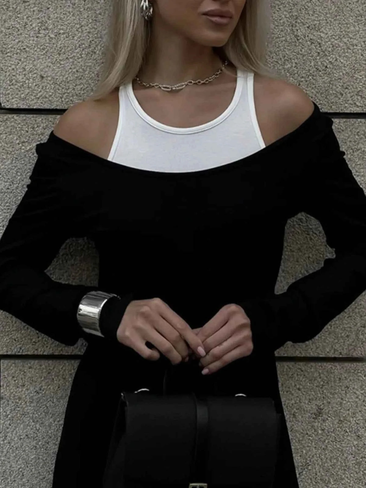 Contrast Long Sleeve Maxi Dress