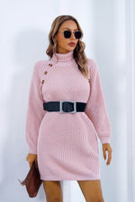 Buttoned Turtleneck Long Sleeve Sweater Dress for a perfect OOTD – dress to impress outfits from Amexza