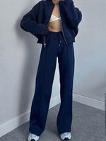 Baseball Collar Zip Up Top and Drawstring Paants Set for a perfect OOTD – dress to impress outfits from Amexza