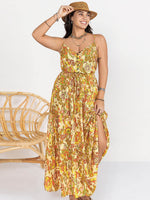 Plus Size Printed V-Neck Maxi Cami Dress - Amexza