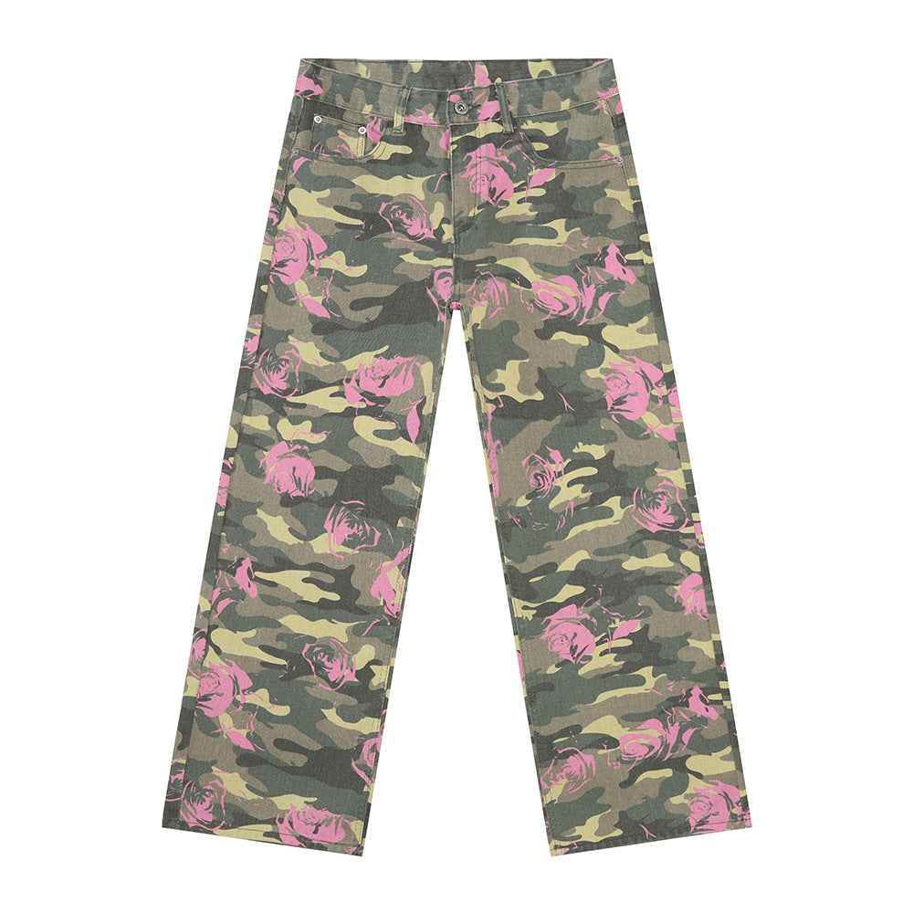 Camouflage Jeans with Pockets Pink M for a perfect OOTD – dress to impress outfits from Amexza