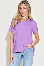 Basic Bae Bamboo Full Size V-Neck High-Low T-Shirt - Amexza