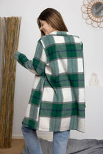Double Take Full Size Plaid Button Up Lapel Collar Coat - Amexza