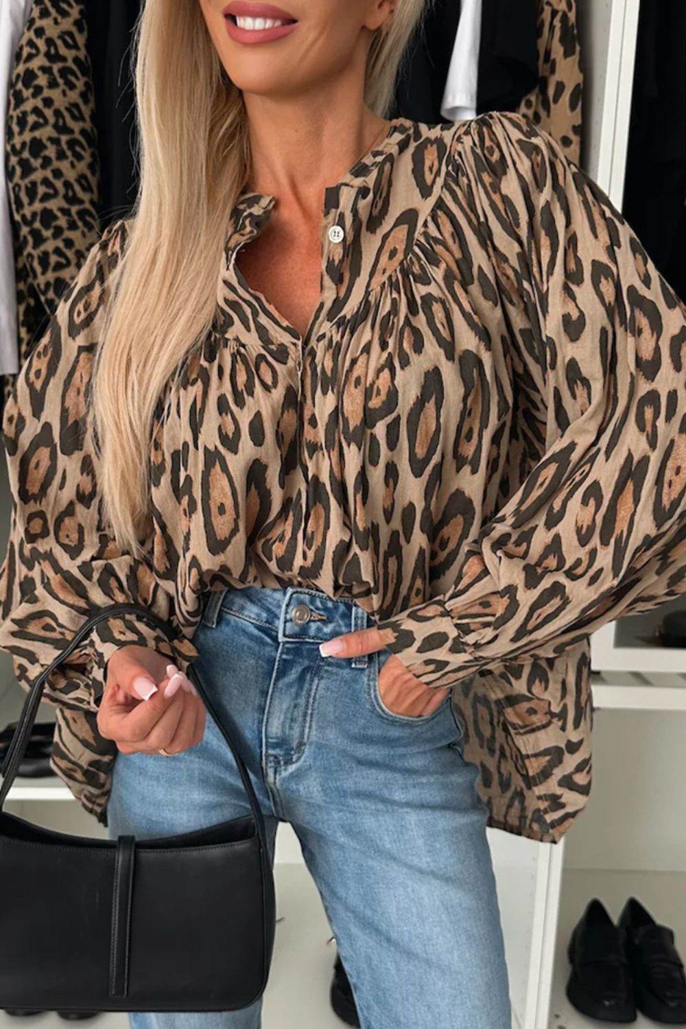 Leopard Print Button Down Long Sleeve Shirt for a perfect OOTD – dress to impress outfits from Amexza