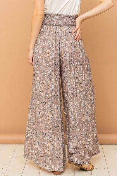 And The Why Printed Smocked Waist Slit Wide Leg Pants for a perfect OOTD – dress to impress outfits from Amexza