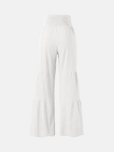 Tied Ruched Wide Leg Pants - Amexza