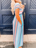 Full Size Striped Round Neck Short Sleeve Dress - Amexza