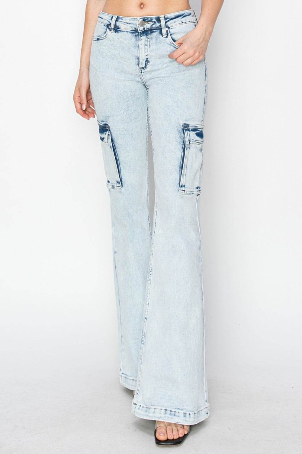 RISEN Full Size High Rise Cargo Flare Jeans for a perfect OOTD – dress to impress outfits from Amexza