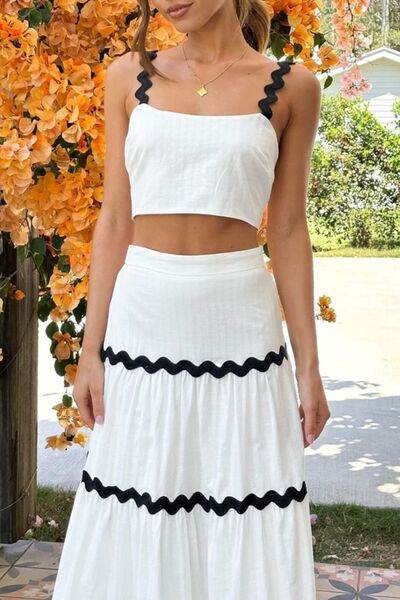 Contrast Trim Cami and Skirt Set White for a perfect OOTD – dress to impress outfits from Amexza